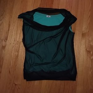Aqua Blouse with Mesh Overlay